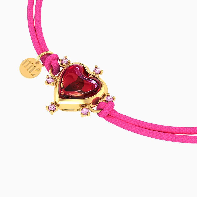 Miss L' by L'azurde Heart Red Stone Pink Cord Bracelet in 14K Gold - Image 4